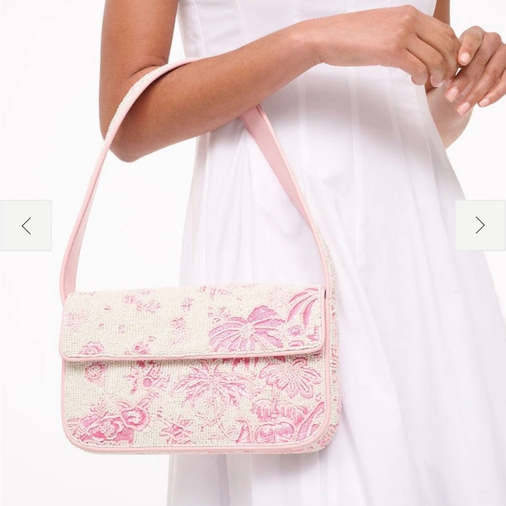 NWT Staud Hand Beaded Shoulder Bag in Ivory Cherry Blossom Toile
